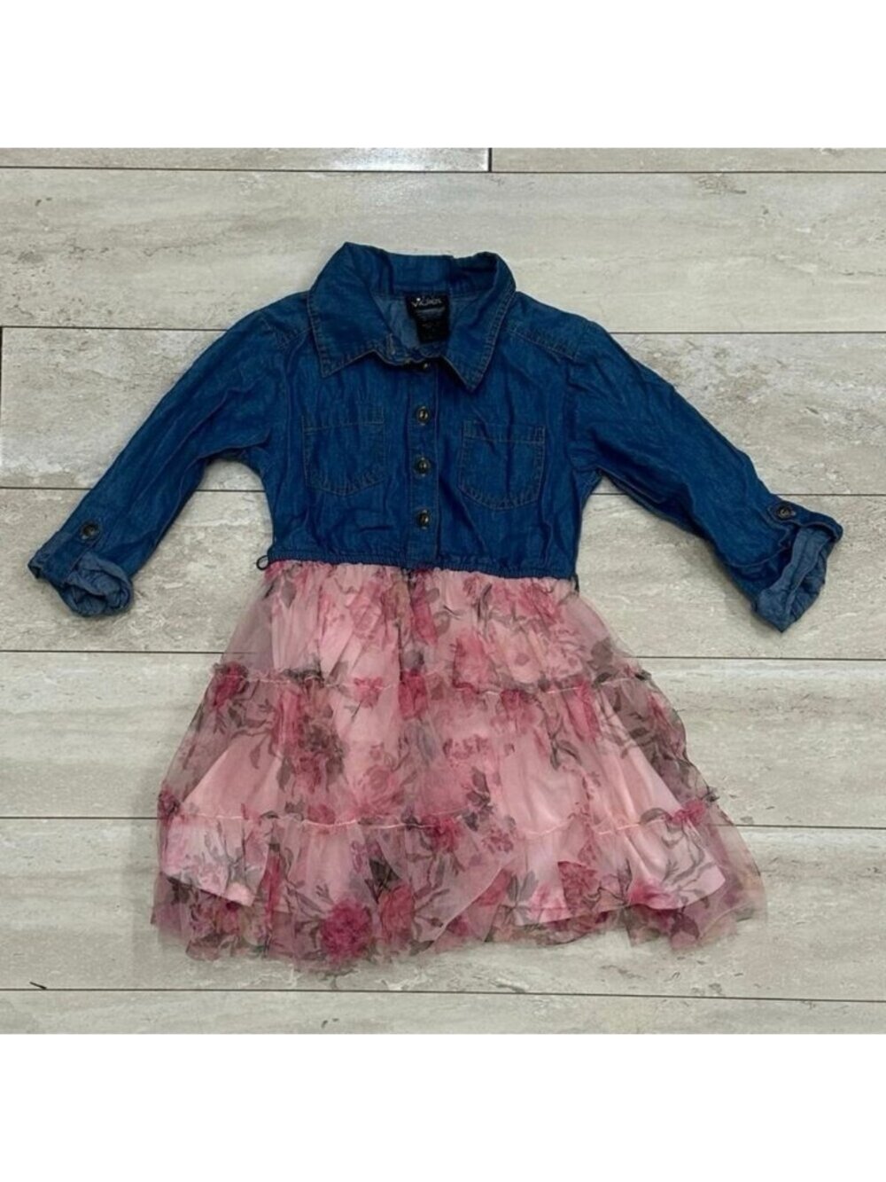 Pink & Violet Denim Long Sleeve Dress 4T